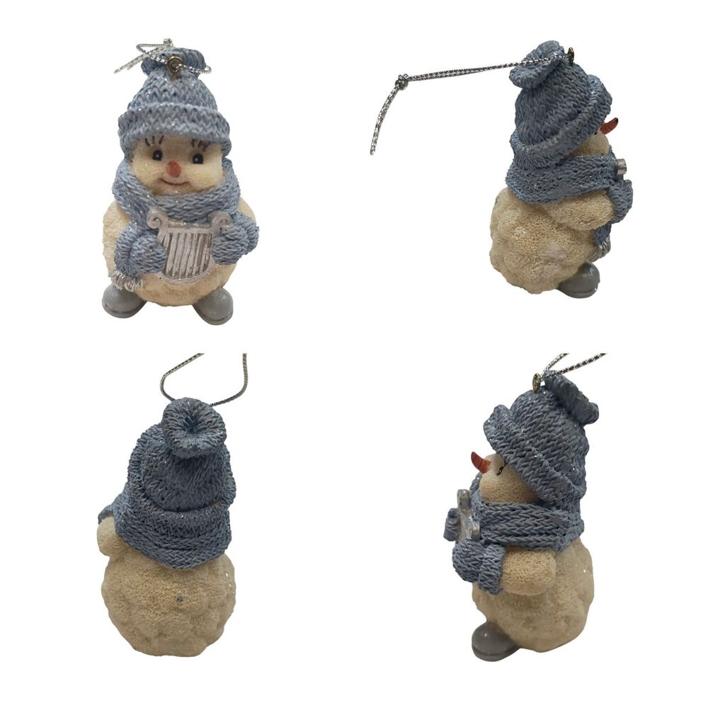 Vintage Snow Buddies Christmas Tree Ornament Snowman With Harp White Blue